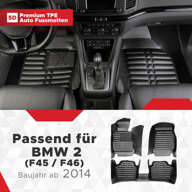 fussmattenprofi.com Auto Fussmatten Kompatibel mit BMW 2 (F45) Baujahr ab 2014 I 100% Passgenau Geru