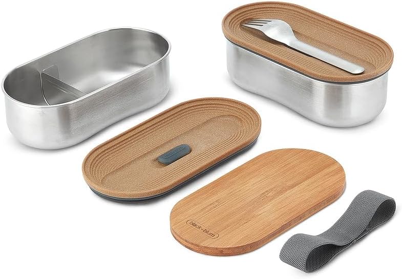 BLACK + BLUM Bento Box Edelstahl mit Bambusholzdeckel, 2 x 500 ML | Sara Kiyo Popowa Edition | 2x au