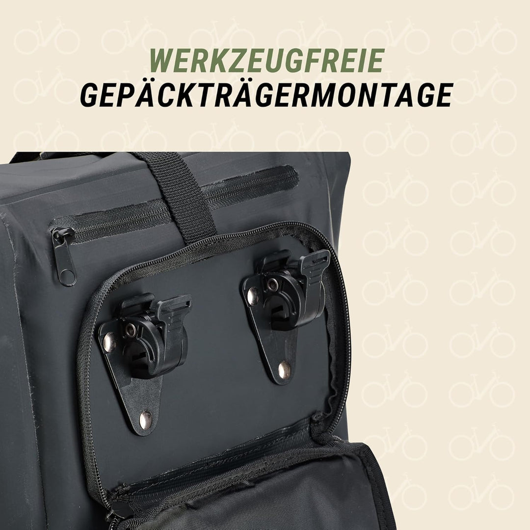 Prophete Fahrradtasche, Seitenpacktasche, wasserdicht, auch als Rucksack zu nutzen, Farbe schwarz