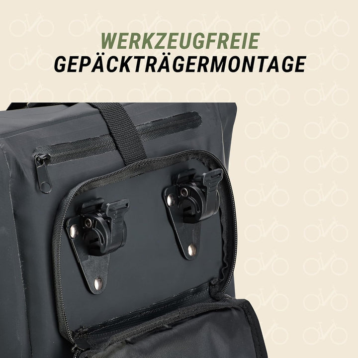 Prophete Fahrradtasche, Seitenpacktasche, wasserdicht, auch als Rucksack zu nutzen, Farbe schwarz