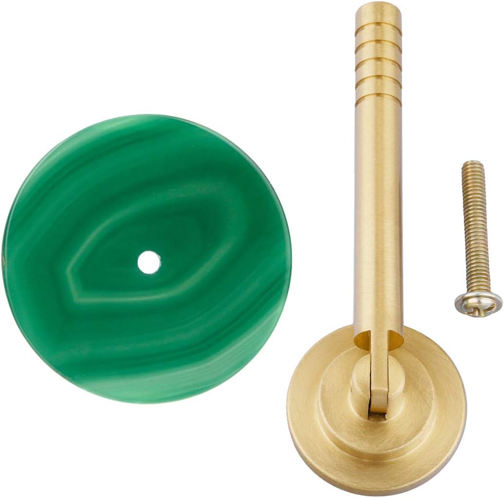 mookaitedecor Set von 2 Gebohrten Grün Achat Slice Drawer Cabinet Knob mit 8,4 cm zylindrischer Grif