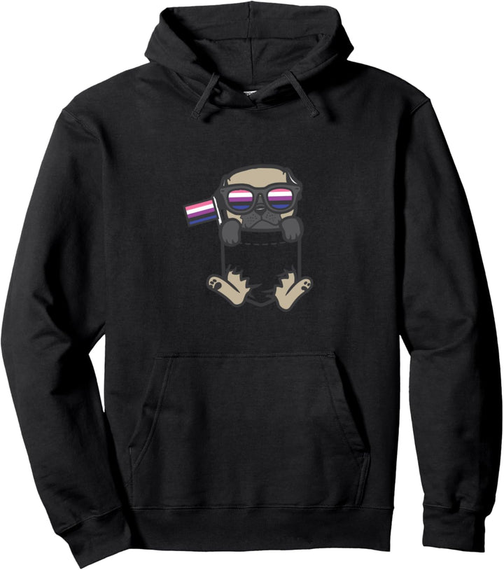 Pug Feet Dog Pocket LGBTQ Genderfluid Flag Non-Binary Pullover Hoodie