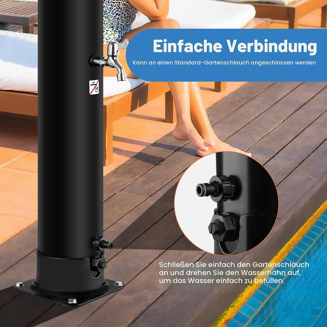 Solar Gartendusche 35Liter -Solardusche mit 360° Drehbarem Duschkopf und Fusshahn, Einstellbare Temp