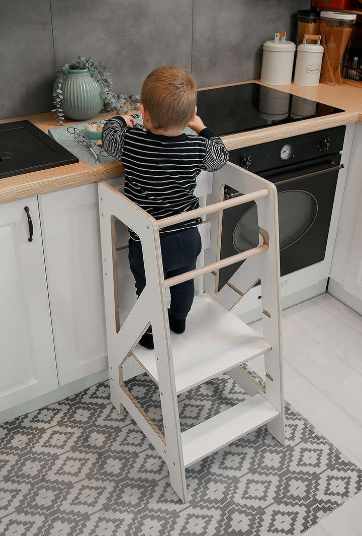 Montessori Lernturm für Kinder | Lernstuhl ab 1 Jahr | Learning Tower | Tritthocker mit 2 Stufen & v
