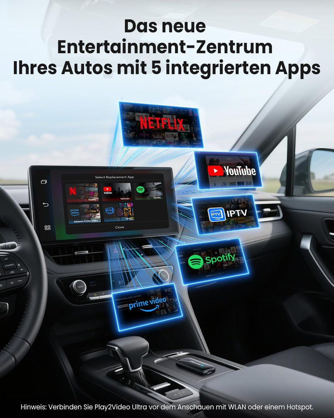 OTTOCAST Play2Video Ultra, 3-in-1 AI Box für Netflix/YouTube/Prime Video Streaming, Kabelloses CarPl