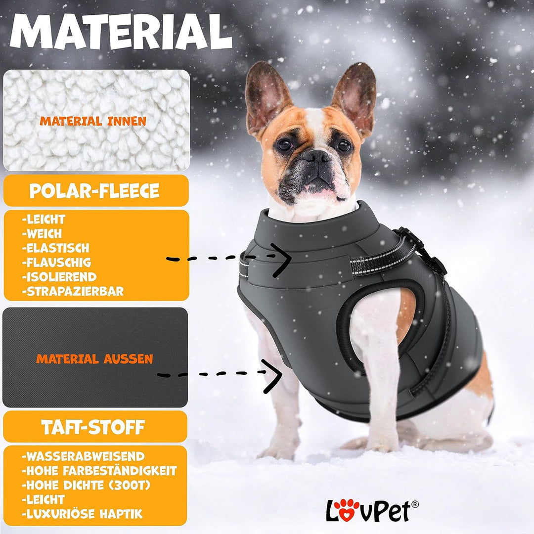 Hundejacke Hundemantel mit Geschirr, inkl. 45 Stück Kotbeutel + Spender, Hunde Winterweste gefüttert