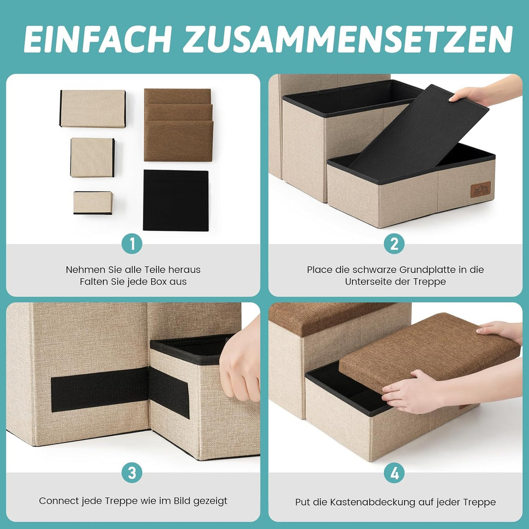 Hundetreppe für Kleine Hunde mit Stauraum, Breite Haustiertreppe Faltbare für Bett und Couch, Hunder