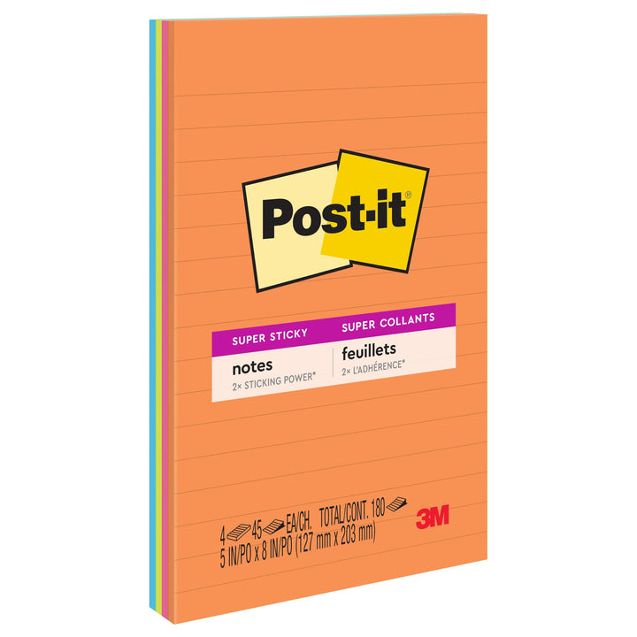 Post-it Notes Super Sticky Pads in Energy Boost Collection Farben, liniert, 12,7 x 20,3 cm, 45 Blatt
