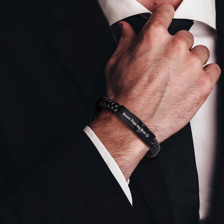 CheersLife Knotenarmband Geschenk Für Männer Braun Geflochtenes Leder Edelstahl Unendlichkeit Armbän