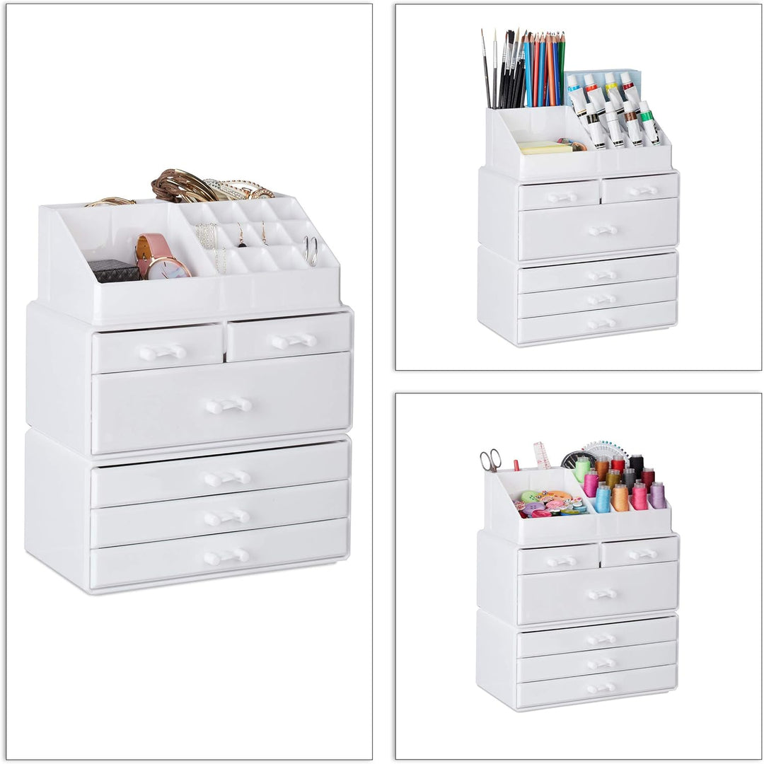 Relaxdays, weiss Kosmetikorganizer mit 6 Schubladen, 22 Fächer Make Up Organizer, Grosse Schmink-Auf