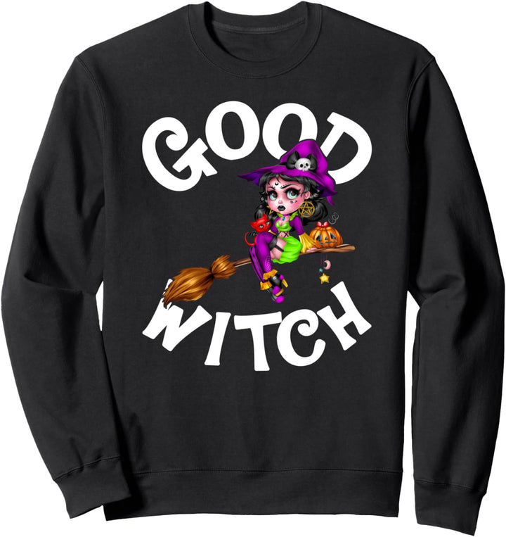 Good Witch Costume mit einer Katze für Hexen Halloween Sweatshirt