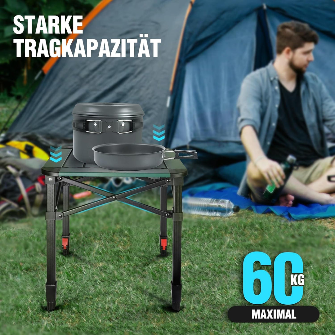 VILLEY Aluminium Klapptisch mit Tragetasche, klappbarer Campingtisch aus Alu, Faltbarer Balkontisch,