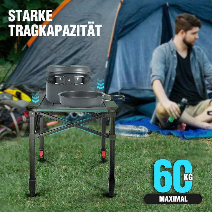 VILLEY Aluminium Klapptisch mit Tragetasche, klappbarer Campingtisch aus Alu, Faltbarer Balkontisch,