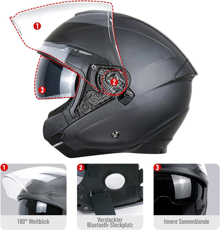 NENKI Jethelme Halbhelme Rollerhelm Sturzhelm Chopper Helm,Motorradhelm ECE 22.06 mit Doppelvisier S