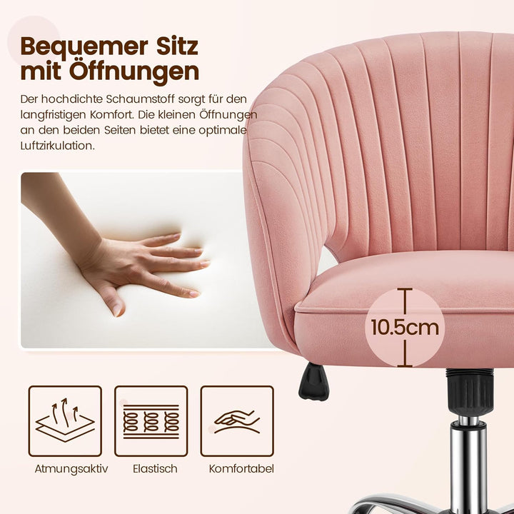 Yaheetech Bürostuhl mit Samtbezug, Ergonomischer Schreibtischstuhl mit Armlehnen, Drehstuhl mit Roll