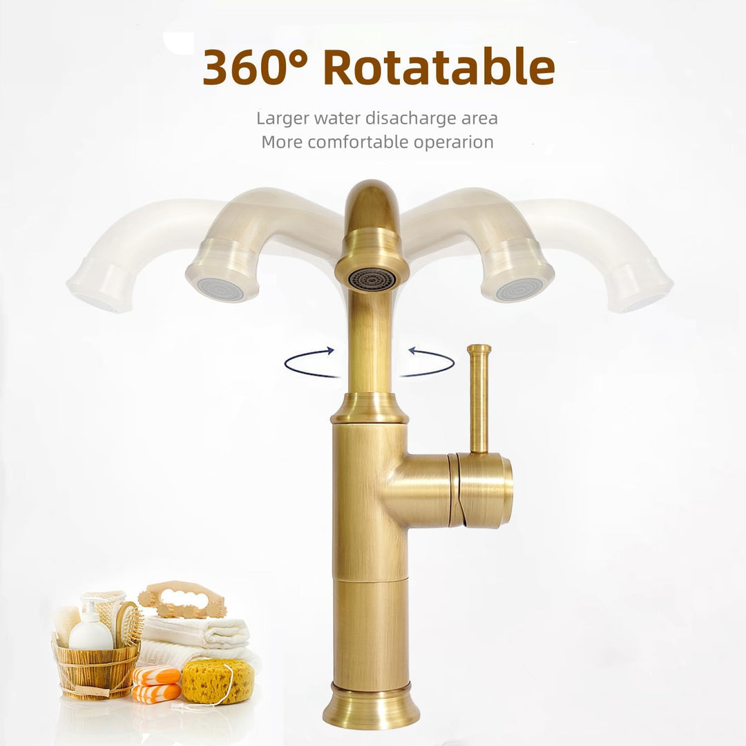 Wasserhahn Bad Antik Messing, Waschtischarmatur Hoch 360° Drehbar, Einhebel Mischbatterie Badarmatur
