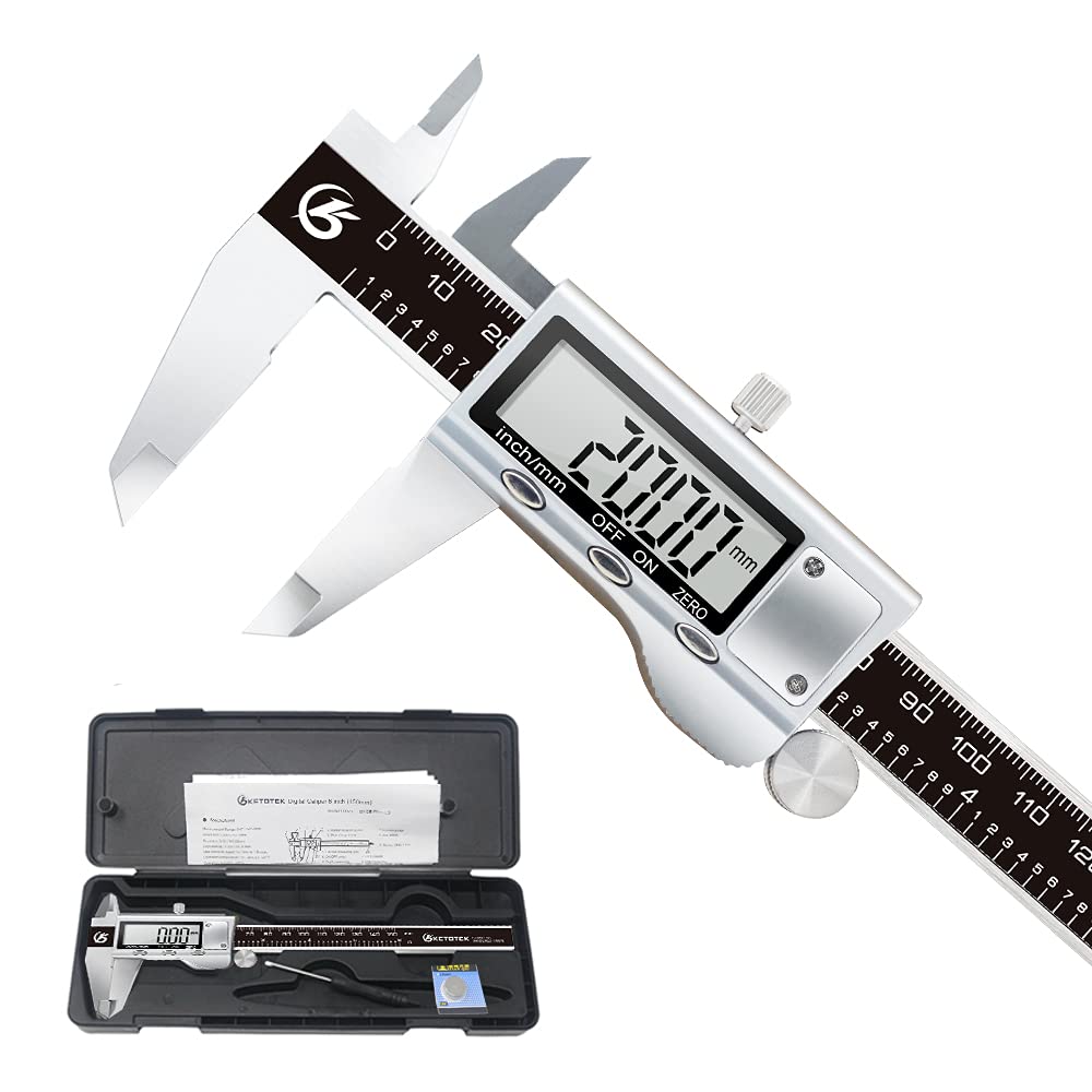 KETOTEK Messschieber Digital Schieblehre Edelstahl, 150mm / 6-Zoll Schublehre mit Ersatzbatterie, Ca