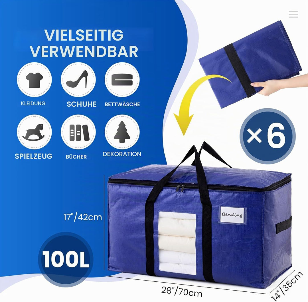 TAILI Umzugstasche mit Reissverschluss,6 PCS tiefblau Grosse Aufbewahrungstasche mit Griffe &amp; Deckel