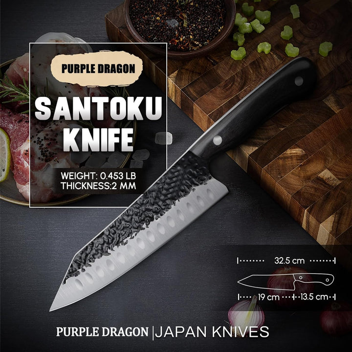 Purple Dragon Santoku-Messer Professionelles Kochmesser Schneidemesser aus Hochwertiger Kohlenstoffs