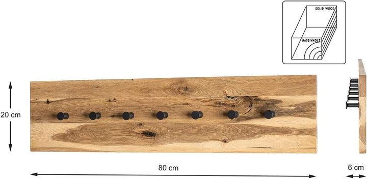 HAKU Möbel Wandgarderobe, Massivholz, eiche geölt-schwarz, B 80 x T 6 x H 20 cm Eiche Geölt-schwarz