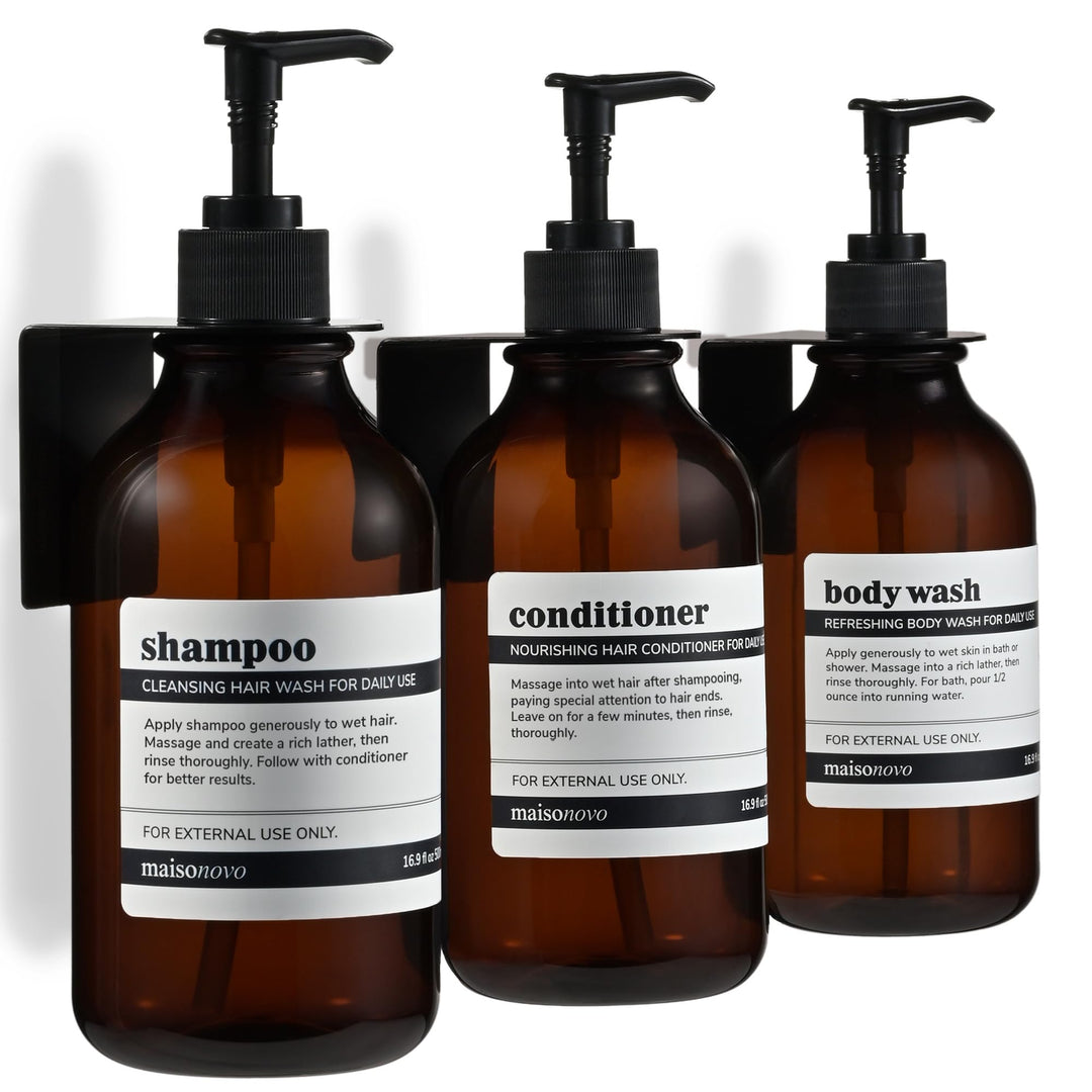 MaisoNovo Shampoo Flaschen zum befüllen – Duschseifen Seifenspender Wandbefestigung – 500 ml Set mit