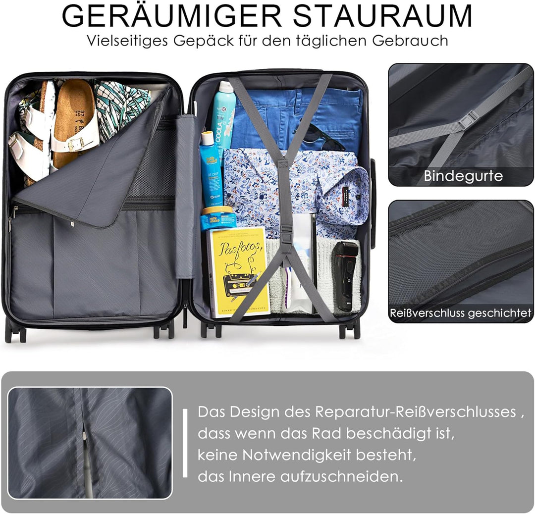 TANTOMI Kofferset 3-teilig, ABS Hartschalenkoffer Set, Reisekoffer Set mit Rollen, Gepäck-Sets (20/2