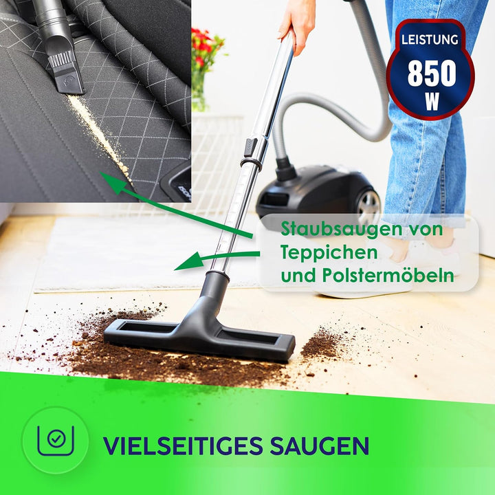 MPM Staubsauger mit Beutel MOD-54 – 5 Düsen - HEPA 13 Filter - 3,5L Staubbeutel - Teleskoprohr – Ide