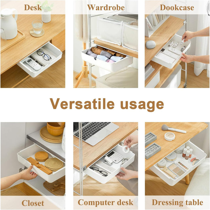 FRETONBA Schublade unter Schreibtisch, Aufbewahrungsbox, Selbstklebende Organizer für Büro, Versteck