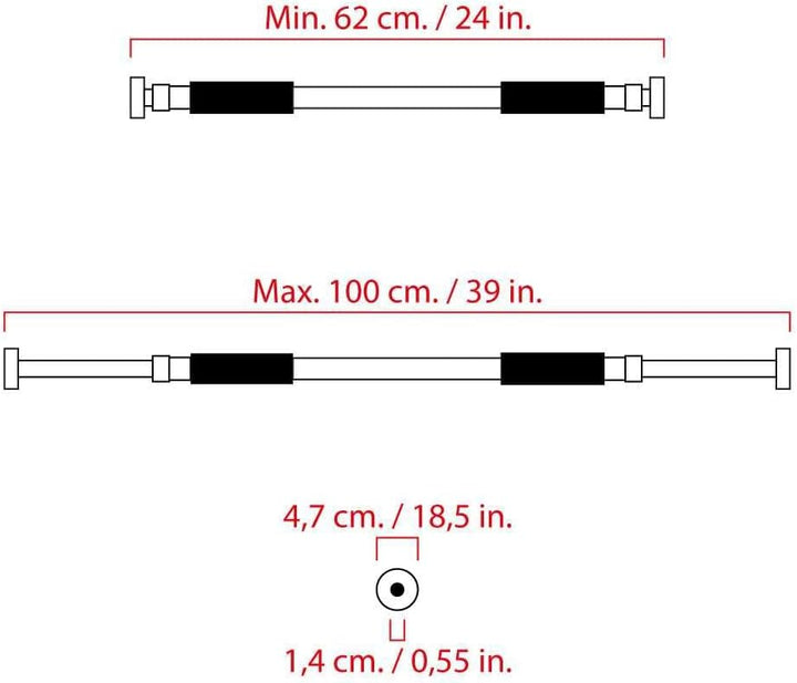 OcioDual Heimtrainer Reckstange Türstange Türreck Klimmzugstange Trainer Bauchtrainer 90cm Schwarz,