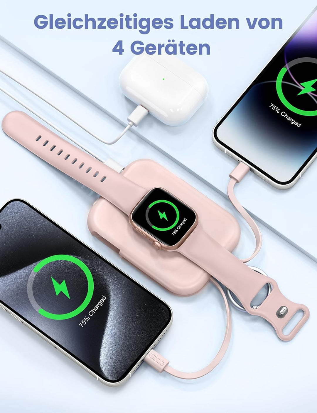 RORRY Power Bank, 5000mAh Powerbank mit Integriertem Kabel, Reise Portable Charger Schlüsselanhänger