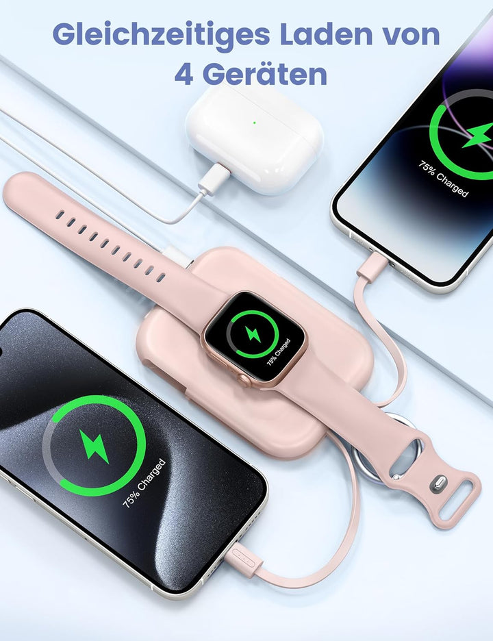 RORRY Power Bank, 5000mAh Powerbank mit Integriertem Kabel, Reise Portable Charger Schlüsselanhänger