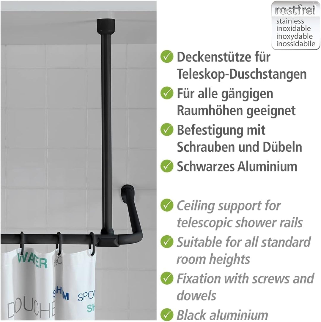 WENKO Deckenstütze für Dusch- und Badewannenstangen, für Stangen mit Ø 2/2,5 cm, zum Bohren – inkl.