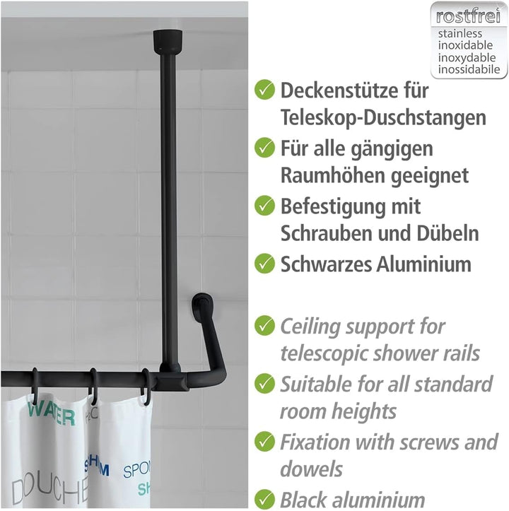 WENKO Deckenstütze für Dusch- und Badewannenstangen, für Stangen mit Ø 2/2,5 cm, zum Bohren – inkl.