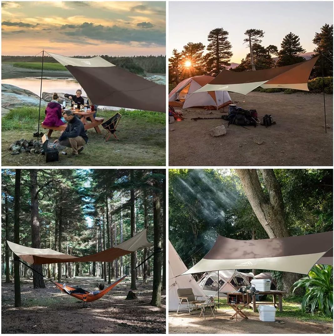 Forceatt Zeltplane, 3,7 * 4,3 m Tarp Ultraleicht mit 6 Umreifungspunkten, Anti-UV & wasserdicht Tarp