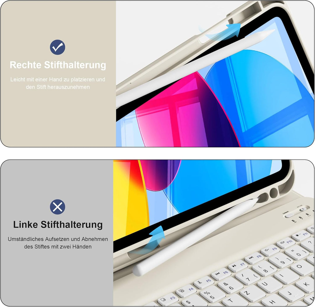 Hülle mit Tastatur für iPad A16 11/10 Generation (2025/2022, 11/10.9 Zoll) - QWERTZ Deutsches Layout