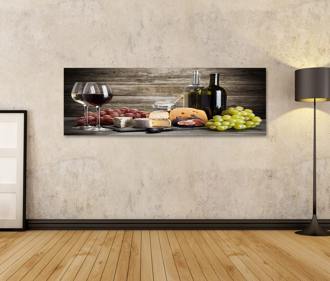 islandburner Bild auf Leinwand Wein Und Käse Stillleben Bilder Wandbilder Poster Leinwand 120x40cm -