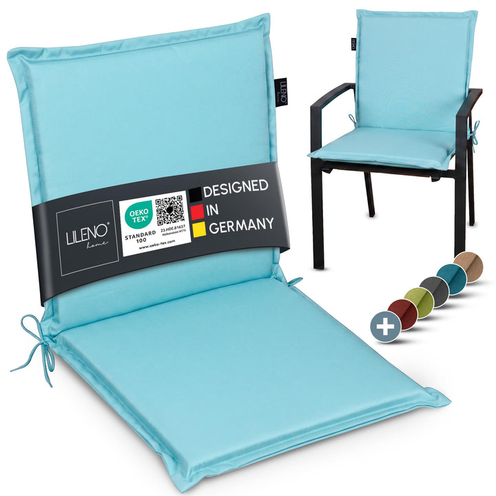 LILENO HOME Gartenstuhl Auflagen [1er Set - Niedriglehner] in Aqua - Bequeme Liegen als Sitzauflagen