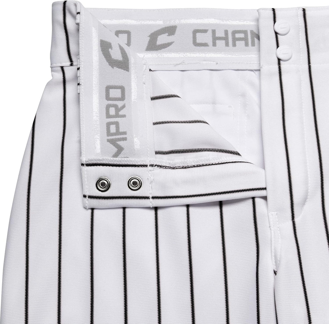 CHAMPRO Men's Triple Crown OB Open-Bottom Loose-Fit Baseball Pant with Knit-in Pinstripes Weiss / Sc
