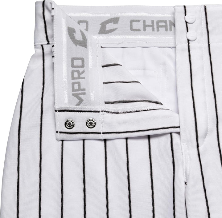 CHAMPRO Men's Triple Crown OB Open-Bottom Loose-Fit Baseball Pant with Knit-in Pinstripes Weiss / Sc