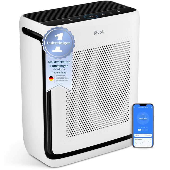 LEVOIT Luftreiniger Allergiker mit Tiermodus, CADR 416m³/h bis 87㎡ Racherzimmer Wohnung, Dualsensor&