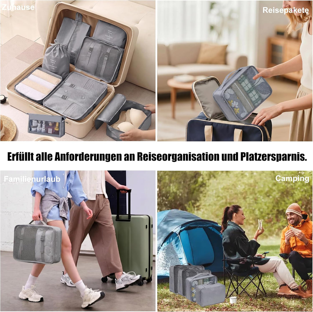 Packing Cubes 8er Set Koffer Organizer Packwürfel Set wasserdicht | Leichte Reise Packtaschen für Ko