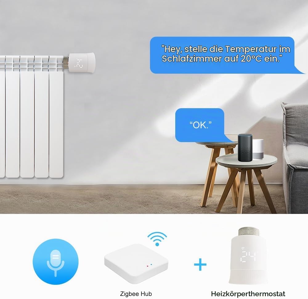 KETOTEK Smartes Heizkörperthermostat WLAN, Zigbee Thermostat Heizung Smart mit Tuya APP, Alexa &amp; Goo