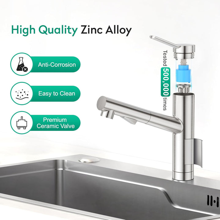 CREA Wasserhahn Küche, Küchenarmatur mit Ausziehbarer Brause, Spültischarmatur Küche mit 2 Strahlart