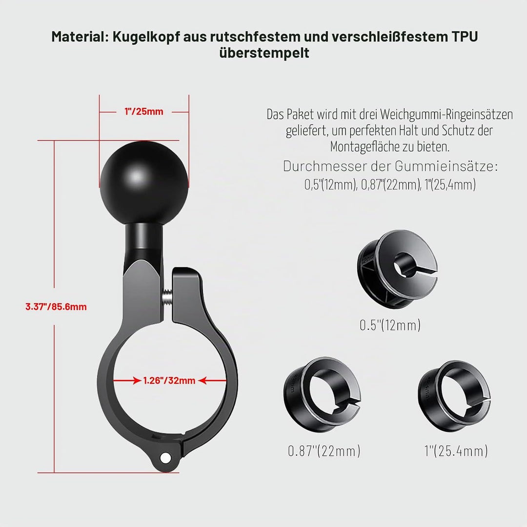 1 Zoll Aluminium Kugelhalterung für 1" Kugelpfannensystem Lenker (R3*5), R3*5