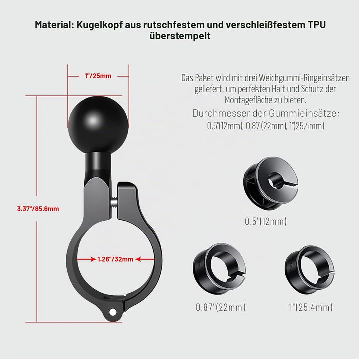 1 Zoll Aluminium Kugelhalterung für 1" Kugelpfannensystem Lenker (R3*5), R3*5