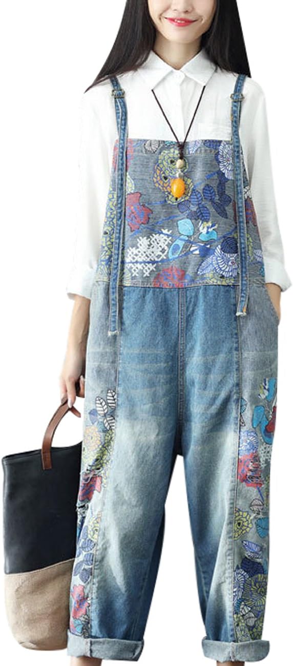Youlee Damen Sommer Breites Bein Hose Denim Latzhose Overall Hosen M Stil 2, M Stil 2