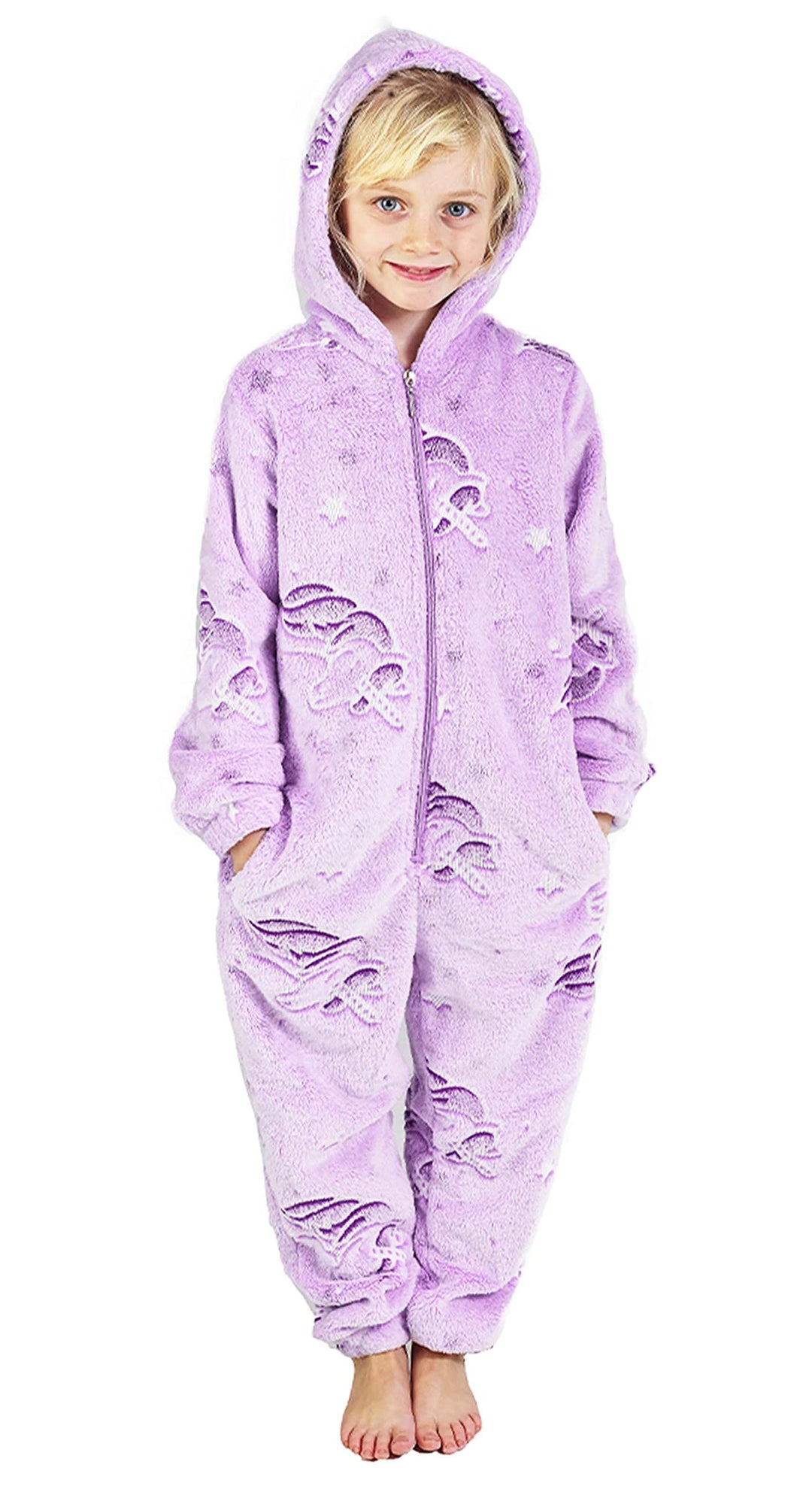 Jumpsuit Kinder Einteiler Fleece Overall Onesie Kinder Mädchen Jungen 4-14 Jahre, Lila