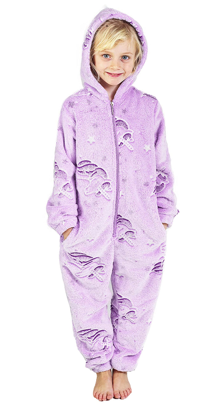 Jumpsuit Kinder Einteiler Fleece Overall Onesie Kinder Mädchen Jungen 4-14 Jahre, Lila