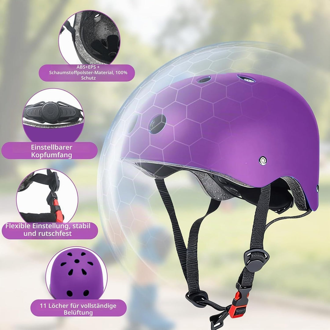 Knieschoner Kinder mit Helm, Schonerset Kinder Helm 3–9 Jahren, Knieschützer Inliner Kinder Schutzau