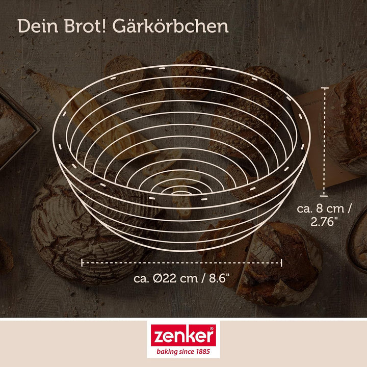 Zenker Gärkorb rund Ø22 cm – Gärkörbchen aus natürlichem Rattan für selbstgemachtes Brot – Versorgt